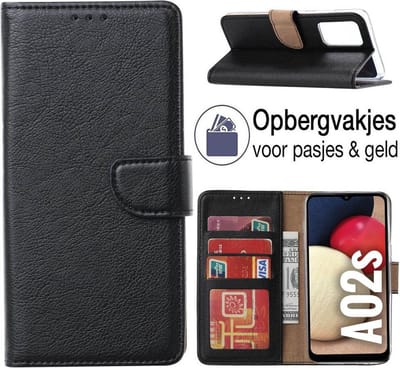 Hoesje geschikt voor Samsung Galaxy A02s Book Case - Bookstyle Portemonnee Hoesje - ZWART - EPICMOBILE