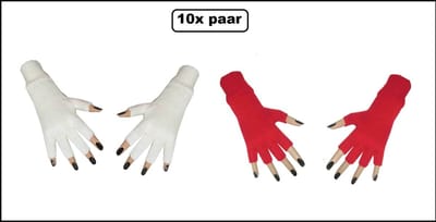 10x Paar vingerloze handschoen rood en wit - Feest festival thema feest party optocht themafeest