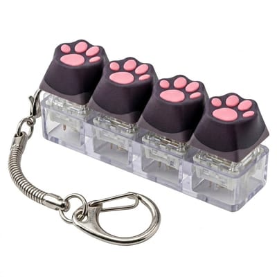 Zwart kattenpoot fidget toys knop ontspanningsspeelgoed sleutelhanger voor volwassenen en kinderen – anti stress speelgoed met klik toetsen en transparante behuizing – compact sensorisch speelgoed met metalen clip