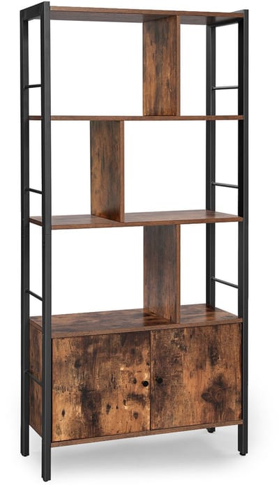 Boekenkast Groot Rustiek Bruin Zwart 74X30X154.5cm Metaal Hout Woonkamer Kantoor Met Deuren En 4 Planken Met Stevige Stalen Constructie Industrieel Opbergrek