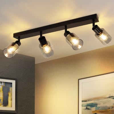NETTLIFE Opbouwspot E14 - rechthoekig - 4-Lichts - cilinder Plafondspot - met glazen Lampkap - zwart - Moderne Plafondlamp - voor Keuken | Hal | Woonkamer - zonder lamp - L 56cm