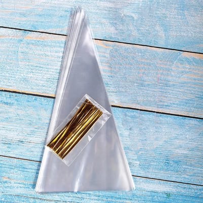 DW4Trading Puntzakken Transparant met Gouden Sluitclips 50 Stuks - Geschikt Voor Snoep, Popcorn, Traktatie