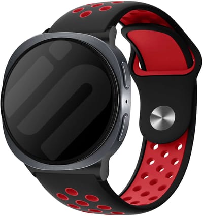 Strap-it Siliconen sport bandje met druksluiting geschikt voor Samsung Galaxy Watch 9 (40/44mm) / Watch 8 (40/44mm) / 8 Classic (46mm) - zwart/rood