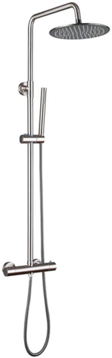 FugaFlow Eccelente Sobrado Badkamer Thermostatische Regendoucheset - 25cm - ronde hoofddouche - staafhanddouche - geborsteld RVS PVD