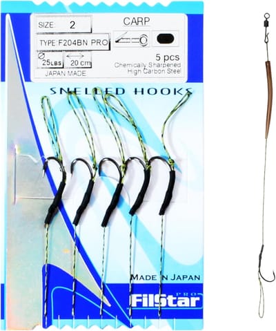 Hengelhaken Set - Karper Accessoires - Vissen Op Karper - Voorgemonteerd Met Lijn - 5 Stuks 20cm - Donker