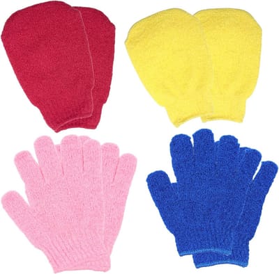 Exfoliërende badhandschoenen voor het lichaam - 4 paar in 2 stijlen en diverse kleuren, ideaal voor een zachte huid en effectieve scrubbeurt