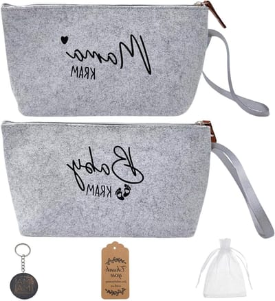 Gifts voor aanstaande moeders: 2-delige set met een gevoerde make-up tas, zwangerschapscadeaus, praktische tas voor mama met rits