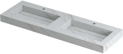 INK Pitch Wastafel Keramische Slab Bak Dubbel met Drain en Front en Side Skirts 2 Kraangaten - 1400x450x90 mm - Calacatta Mat