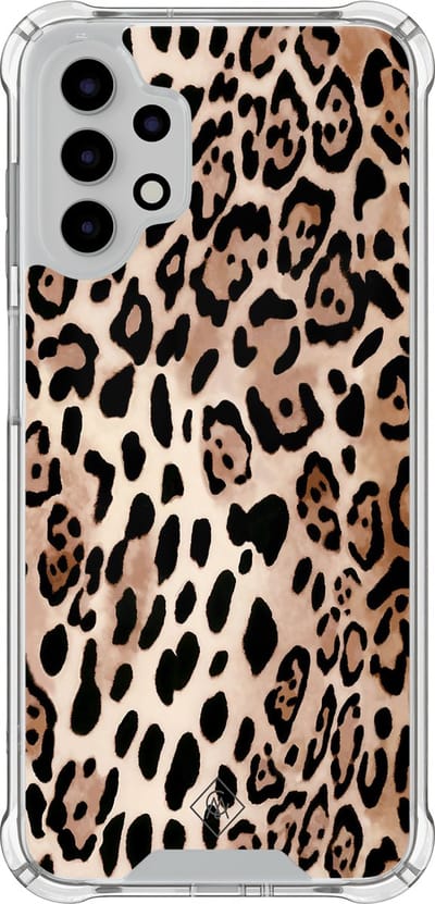 Casimoda® hoesje - Geschikt voor Samsung Galaxy A13 4G - Luipaard print bruin - Shockproof case - Extra sterk - TPU/polycarbonaat - Bruin/beige, Transparant