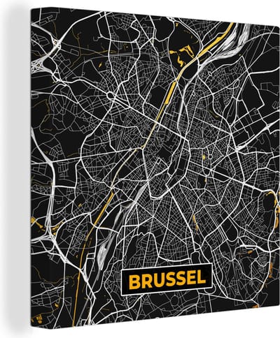 Canvas Schilderij Brussel - Kaart - Plattegrond - Stadskaart - Goud - 20x20 cm - Wanddecoratie