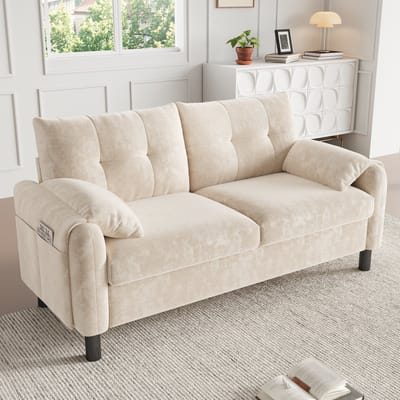 OKWISH Loveseat - Loungesofa met Zijzakken - Geschikt voor Woonkamer en Slaapkamer - 158x80x88,5 cm - IJzer - Beige