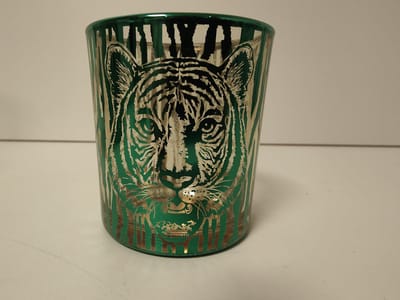 Windlicht - Tijger - Groen - Transparant - Azië - Midden Oosten - 7cm hoog - 7,5cm diameter - Waxinelicht