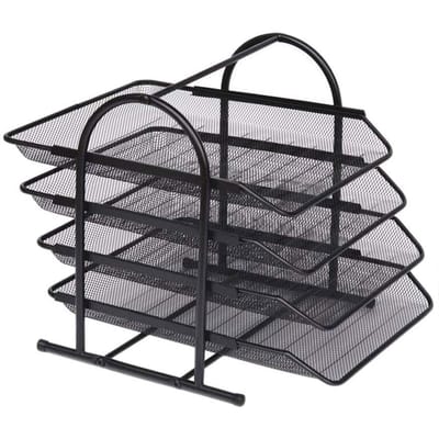 Plateau porte-fichiers à 4 niveaux, porte-revues, organisateur de documents en maille de fer en métal pour la maison ou le bureau noir