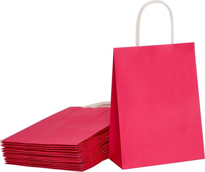 Papieren draagtassen met gevlochten oren - 18x8x22cm - roos - 50 stuks / papieren tassen / Baby shower tasjes Kraft Papieren Tasjes Met Handvat/ Cadeautasjes met gedraaid handgrepen / Zakjes/