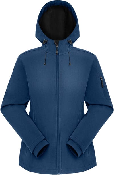 BUBW® Softshell Jas - Softshell Jas Dames Waterdicht - Waterdicht Winddicht Outdoorjas Warme Fleece Voering - Met Capuchon - Donkerblauw - Maat M