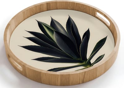 Dienblad rond 40x40 cm - Schootdienblad hout - Agaveplant - Symmetrisch - Groen - Borrelplank rechthoek - Plateau houten dienbladen