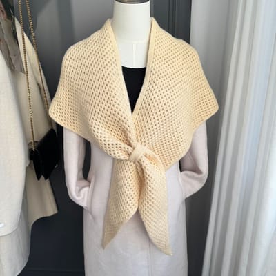 Dames Gebreide Sjaal – Kruissjaal & Omslagdoek – Cape-sjaal in Veststijl voor Herfst & Winter（Beige）