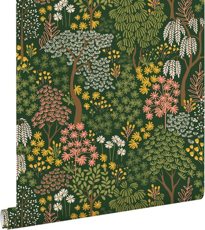 ESTAhome behang bomen en bloemen groen, roze en geel - 50 x 900 cm - 131189