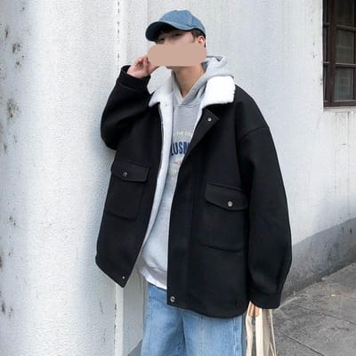 Manteau en Laine d'Agneau Homme Hiver Plus Velours Tout-aller Manteau en Coton Ample Chaud Manteau en Coton Mode Tendance M gray