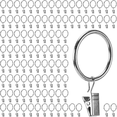 100x Gordijnringen met Clips en Haken - Ø35mm Binnendiameter - Zilveren Gordijn Clips