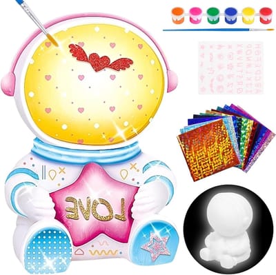 Creatieve DIY Lamp voor Kinderen - Astronaut Thema, Schilderen en LED Verlichting, Perfect Cadeau voor Jongens en Meisjes