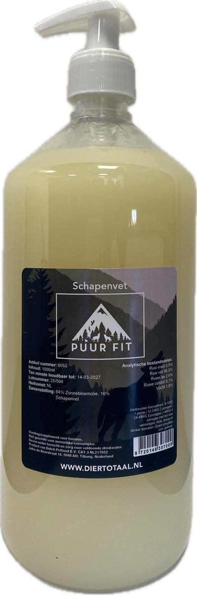 Puur Fit Schapenvet 1L - Supplement Voor Over De Hondenvoeding