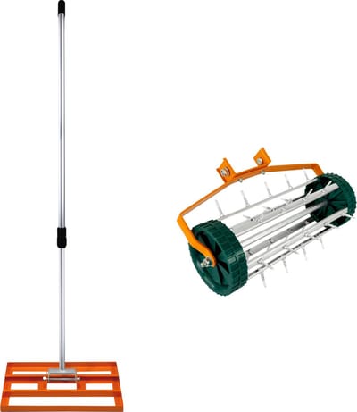 2-in-1 verticuteerder en gazonvlakker - oranje - 50 cm