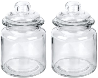 Dailygoods- Glazen Snoepjes - 2 Stuks - Ronde Vormen - Luchtdicht Glazen Deksel - Voedselveilig - Inhoud 280 ml - Ø 8 cm, Hoogte 12,6 cm - Opslagpot