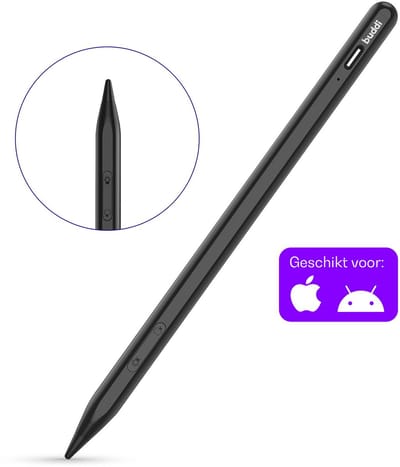 Buddi Flow 2 Universele Stylus Pen voor Android en iPad - Geschikt Voor Alle Apparaten - Geschikt voor o.a. Samsung en iPad - Magnetisch - Extra Tip - Voor Tablet, Telefoon en iPad - Zwart