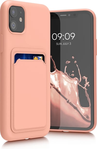 kwmobile telefoonhoesje geschikt voor Apple iPhone 11 - Hoesje met pasjeshouder - TPU case in roze grapefruit