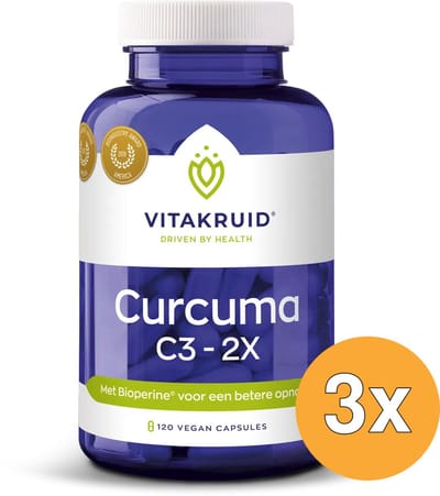 3x Vitakruid Curcuma C3-2X (95% Curcuminoïden) met Bioperine® 120 (120 vega capsules)
