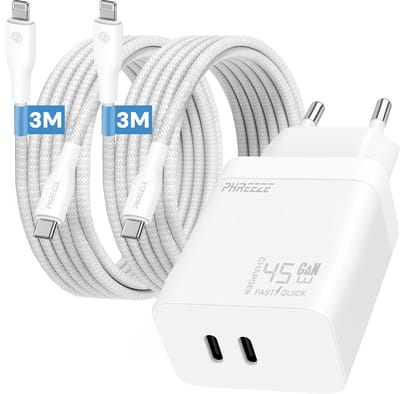 Phreeze oplaadset met 2x kabels geschikt voor iPhone 14 13 12 11 X XR XS Max Pro Mini Plus en iPad met Lightning kabel 3m