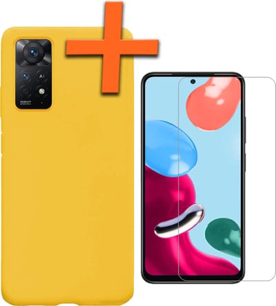 Hoes - Met Screenprotector - Geschikt voor Xiaomi Redmi Note 11 - Sterk & Shockproof - Back Cover - Siliconen Case - Telefoon Hoes - Geel