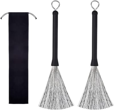 Set van 2 drumstokken met rubberen handvatten en uitschuifbare metalen borstel voor optimale grip en comfort
