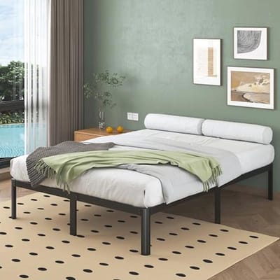 Metalen Bed Frame 180x200 cm met Lattenbodem en Opbergruimte - Hoogte 30.5cm, Geluidsvrij, Eenvoudige Montage in Zwart