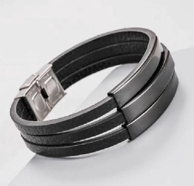 Sorprese armband - Toronto - armband heren - leer - zwart - cadeau - Model H