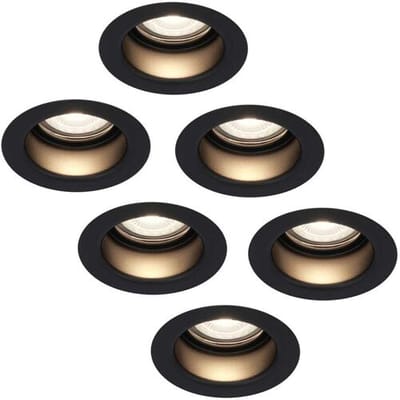 Set van 6 Mari - LED platte inbouwspots met lage inbouwdiepte - 6 Watt 570 Lumen - 4000K Neutraal wit - GU10 LED Module - Verzonken - Dimbaar - Rond - IP65 waterdicht - Zwart