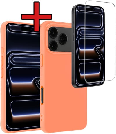 Hoesje - Met Screenprotector - Geschikt voor iPhone 17 Pro / 18 Pro - Sterk & Shockproof - Telefoon Hoes - Back Cover - Siliconen Case - Telefoonhoes - Perzik