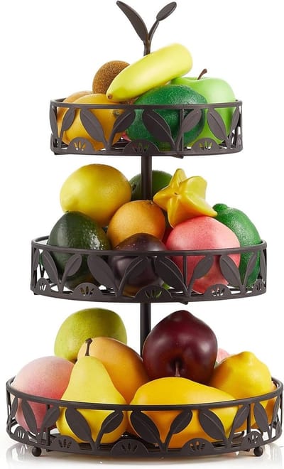 Drie-laags fruitmand voor keuken, fruithouder met afneembare opslagmanden voor aanrecht en eettafel, ideaal voor vers fruit en decoratie