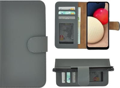 Hoesje Geschikt voor Samsung Galaxy A03s - Bookcase - A03s Hoesje Book Case Portemonnee Wallet Echt Leder Grijs Cover