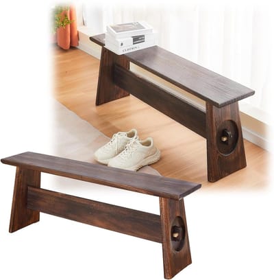 Houten Bank - Lange Zitbank - Entree Meubel - Massief Hout - 117.5 Cm - Rustiek Bruin