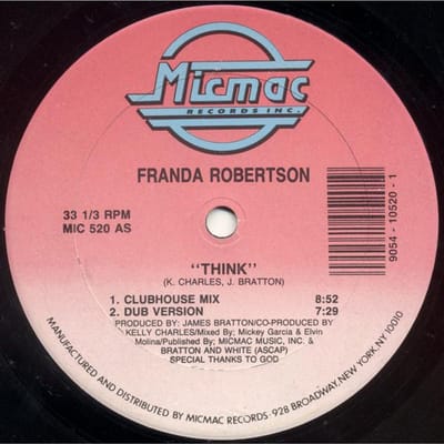 12-inch Plaat FRANDA ROBERTSON - Think MIC520 Micmac Records, 1989 VS Dance & Electronica Gebruikt gray