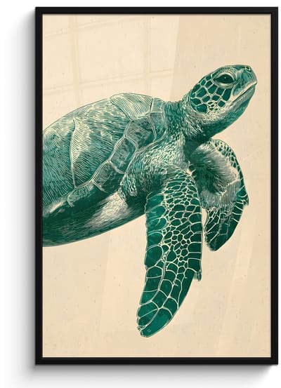 Poster in lijst - Fotolijst 80x120 cm - Posters - Schildpad - Sierlijk - Groen - Schild - Posterlijst zwart - Decoratie - Wanddecoratie woonkamer - Muurdecoratie slaapkamer