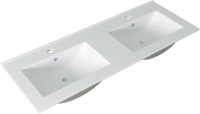 Saniclass Vygo Meubelwastafel - 121x2x46cm - overloop - 2 wasbakken - 2 kraangaten - keramiek - glans wit