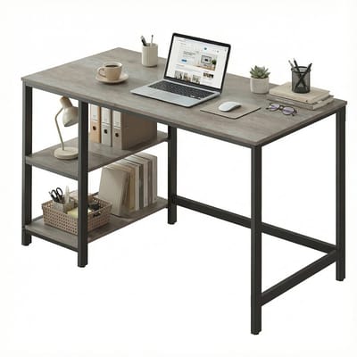 VASAGLE - Bureau - Met 2 Planken - Rechts of Links Plaatsbaar - Industrieel Ontwerp - Voor Kantoor Woonkamer