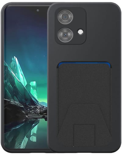 Geschikt voor Motorola Edge 40 Neo Telefoonhoesje met Verstelbare Leren Pasjeshouder - Flexible Back Cover Case Siliconen TPU with Adjustable Leather Cardslot - Zwart - Smartphonica geschikt voor Motorola Edge 40 Neo