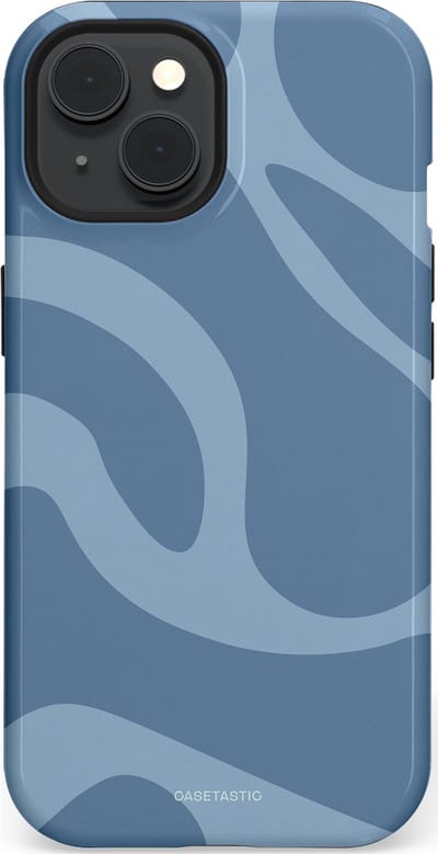 Casetastic hoesje geschikt voor Apple iPhone 15 - MagSafe - Dubbellaagse bescherming - Blauwe Water Golven - Fashion Case - Grijs Lichtblauw