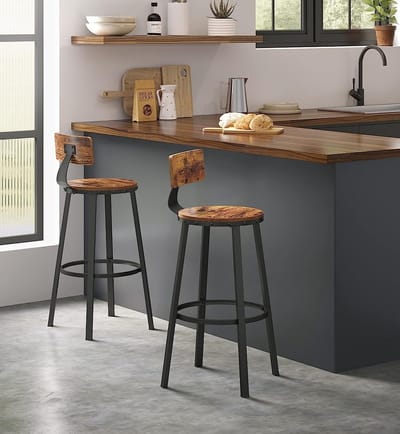 Parya Home - Houten Barstoelen - Metalen Frame - Industrieel - Vintage - Zithoogte 73 cm - Set van 2 - Bruin/Zwart