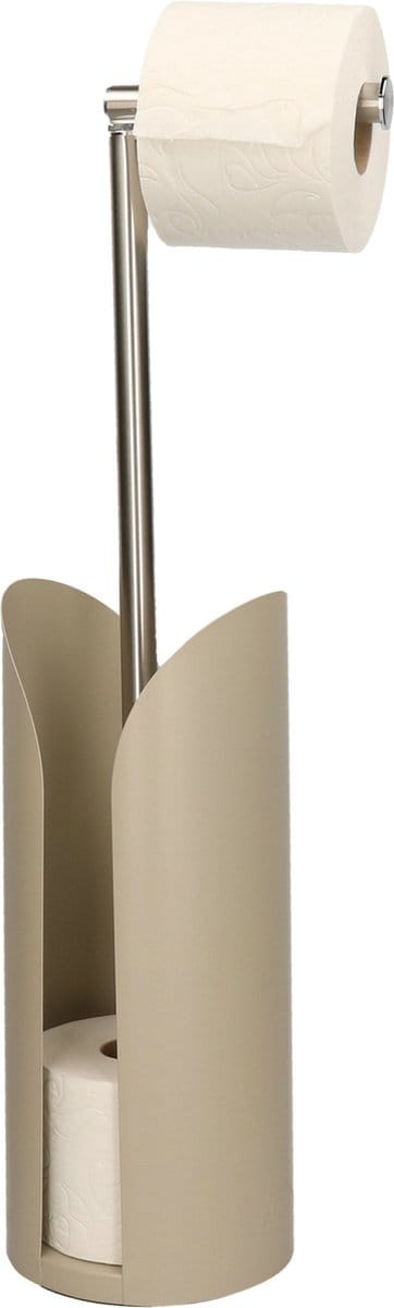 5Five Staande wc/toiletrolhouder met reservoir en flexibele stang - taupe - 59 cm - metaal - Wc-rol houder - Toiletrol houder
