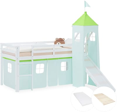 Homestyle4u Hoogslaper - 90x200 cm - groen - met lattenbodem en matras